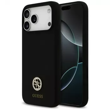 Coque MagSafe Guess Silicone Logo Strass 4G pour iPhone 17 Pro Max noire