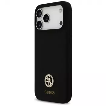 Coque MagSafe Guess Silicone Logo Strass 4G pour iPhone 17 Pro Max noire