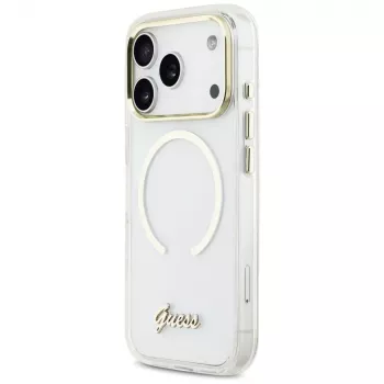 Coque MagSafe Guess IML Script Metal pour iPhone 17 Pro transparente