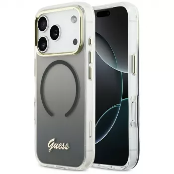 Coque MagSafe Guess IML Gradient Script Metal pour Apple iPhone 17 Pro Max, noire