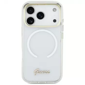 Coque MagSafe Guess IML Gradient Script Metal pour Apple iPhone 17 blanche