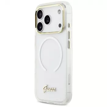 Coque MagSafe Guess IML Gradient Script Metal pour iPhone 17 Pro Max blanche