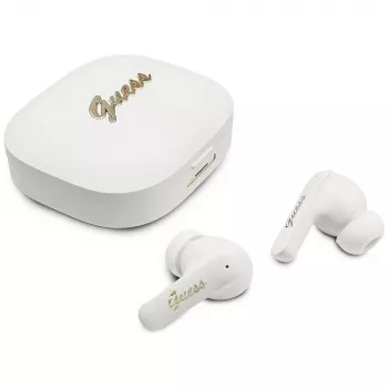 Écouteurs True Wireless Stereo Guess Script Metal Logo blancs