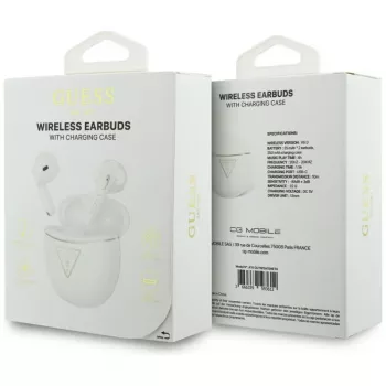Casque Bluetooth TWS Guess Gold Line Triangle avec boîtier de charge (blanc)