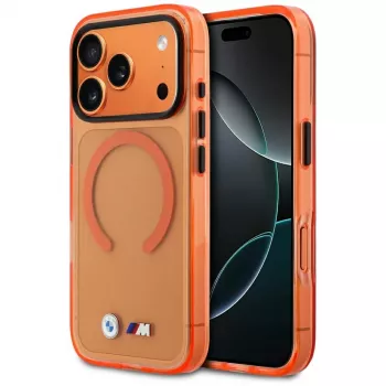 BMW M IML Metal Logos Coque MagSafe pour iPhone 17 Pro Max, orange
