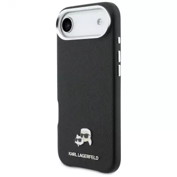 Coque MagSafe Karl Lagerfeld Karl & Choupette Head Pins Saffiano pour iPhone Air, noire