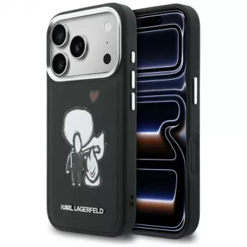 KARL LAGERFELD Karl & Choupette Back Logo Coque MagSafe pour iPhone 17 Pro, noir