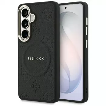 Coque MagSafe Guess Saffiano Peony Embossed Ring pour Samsung Galaxy S26 noire