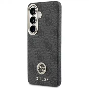 Coque MagSafe Guess 4G Rhinestone Round Logo pour Samsung Galaxy S26 (noire)