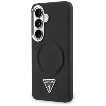 Coque MagSafe Guess Embossed Ring Triangle Logo pour Samsung Galaxy S26 noire