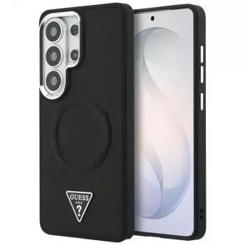 Coque MagSafe Guess Embossed Ring Triangle Logo pour Samsung Galaxy S26 Ultra noire