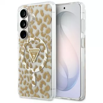 Coque MagSafe Guess IML Leopard Print Triangle pour Samsung Galaxy S26 (marron)