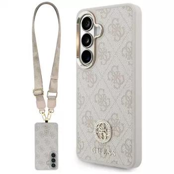 Guess 4G Big Rhinestone Triangle Dragonne Coque MagSafe et cordon pour Samsung Galaxy S26, rose