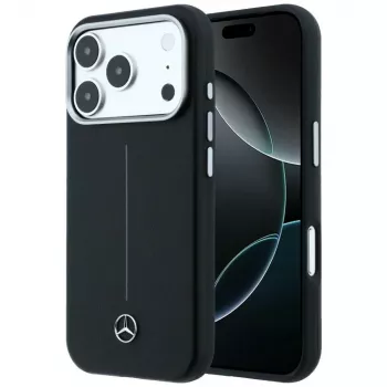 Mercedes-Benz Leather Semi Wrap Iconic Line MagSafe Case for iPhone 17 Pro, Black
