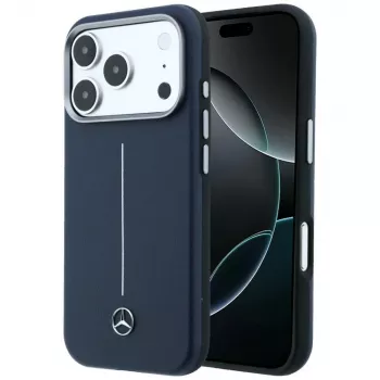 Coque MagSafe Mercedes Leather Semi Wrap Iconic Line pour iPhone 17 Pro Navy