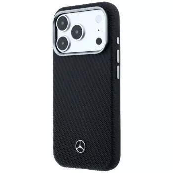 Mercedes-Benz Leather Semi Wrap Wood Effect MagSafe Case for iPhone 17 Pro Max, Black