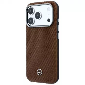 Mercedes-Benz Leather Semi Wrap Wood Effect MagSafe Case for iPhone 17 Pro, Camel