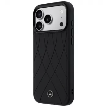 Mercedes-Benz Leather Case with Crossed Lines MagSafe for iPhone 17 Pro, Black