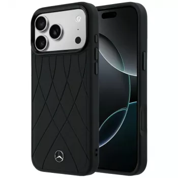 Mercedes-Benz Leather Case with Crossed Lines MagSafe for iPhone 17 Pro Max, Black