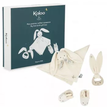Coffret cadeau 3 en 1 Kaloo lapin (doudou + anneau de dentition + chaussons) crème collection Lapinoo