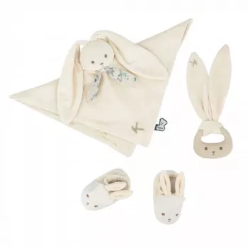 Coffret cadeau 3 en 1 Kaloo lapin (doudou + anneau de dentition + chaussons) crème collection Lapinoo