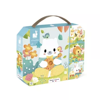 Janod Pure Ensemble de puzzles progressifs dans une valise – Animaux – 4 puzzles (6, 9, 12, 16 pièces) – 2+ ans – Fabriqué en France