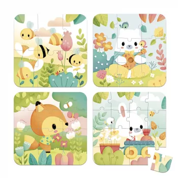 Janod Pure Ensemble de puzzles progressifs dans une valise – Animaux – 4 puzzles (6, 9, 12, 16 pièces) – 2+ ans – Fabriqué en France