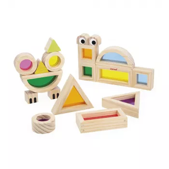 Janod blocs de construction sensoriels en bois transparents colorés 12m+