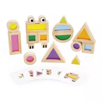 Janod blocs de construction sensoriels en bois transparents colorés 12m+