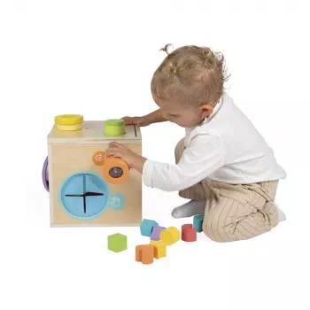 Janod Cube d'activités sensoriel en bois 18 mois et plus