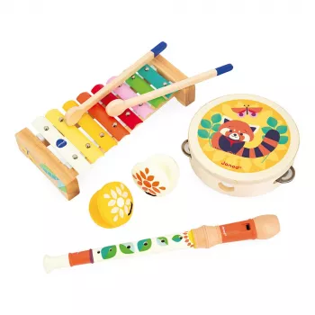 Ensemble de jouets musicaux Janod Gioia – 5 instruments, en bois, couleurs pastel, 18 m+