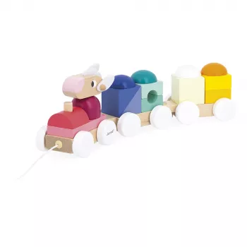 Train en bois à empiler et à tirer Zigolos Janod avec blocs et animaux 12m+