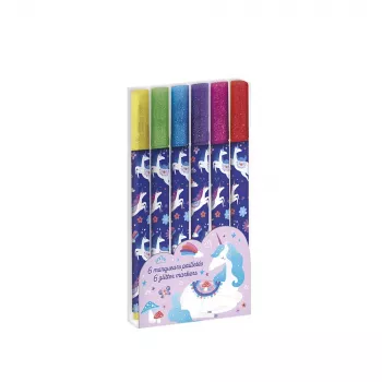 Feutres pailletés Janod 6 couleurs Unicorns Dreamland 6+
