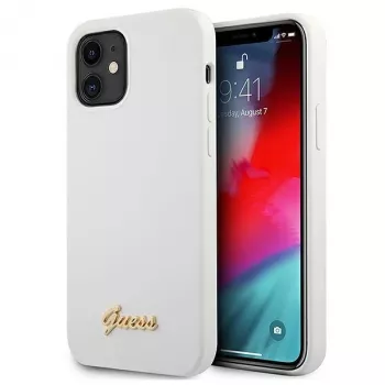 Guess GUHCP12SLSLMGWH coque rigide iPhone 12 Mini 5,4 inch blanche Metal Logo Script