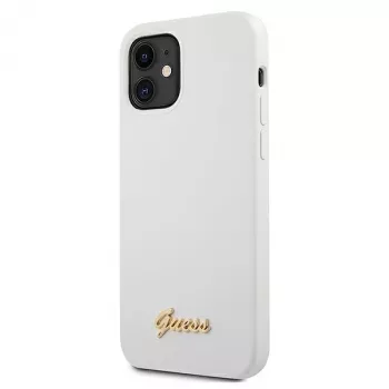 Guess GUHCP12SLSLMGWH coque rigide iPhone 12 Mini 5,4 inch blanche Metal Logo Script