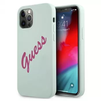 Guess coque rigide Silicone Vintage pour Apple iPhone 12 / 12 Pro 6,1 inch - bleu fuchsia