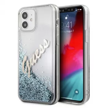 Guess coque rigide Glitter Vintage Script pour Apple iPhone 12 mini - bleue
