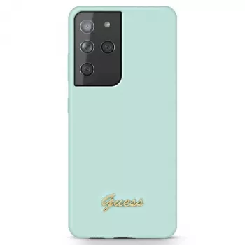 Coque arrière Guess GUHCS21LLSLMGLB Silicone Script Metal Logo pour Samsung Galaxy S21 Ultra (bleue)