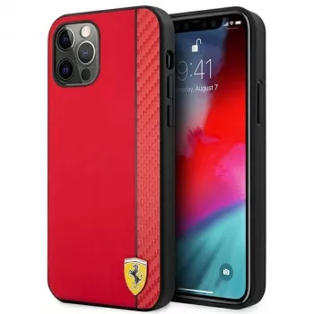 Ferrari FESAXHCP12LRE coque rigide iPhone 12 Pro Max 6,7 inch rouge On Track Carbon Stripe