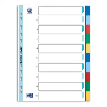 Intercalaires Oxford DIN A4 pleine page vierges couleurs assorties 10 parties