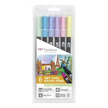Ensemble de feutres pinceaux Tombow ABT-6P-2 - 6 couleurs - pointe fine et pointe pinceau - multicolore