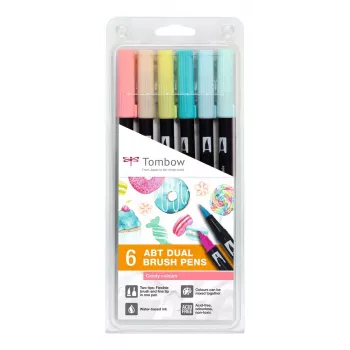 Ensemble de feutres pinceaux Tombow ABT-6P-4 - 6 feutres - pointe fine et pointe pinceau - multicolore - rond