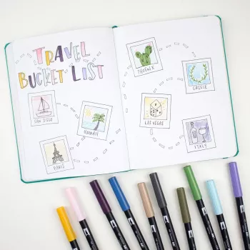 Ensemble de feutres pinceaux Tombow ABT-6P-4 - 6 feutres - pointe fine et pointe pinceau - multicolore - rond