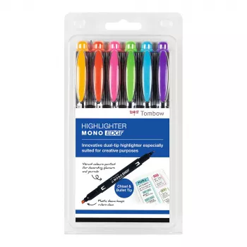 Tombow MONO Edge set de surligneurs - pointe biseau et pointe ronde 3,8 mm 0,8 mm assortis (6 stylos)