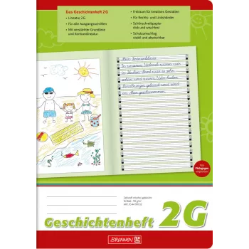 BRUNNEN cahier d'histoires réglure 2G ligné DIN A4 sans marge 16 feuilles
