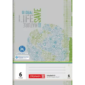 Brunnen cahier scolaire recyclé Lineatur 6 vierge sans marge A4