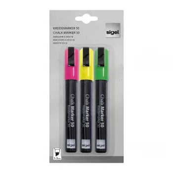 SIGEL set de marqueurs à la craie liquide à l'eau effaçables rose vert jaune lot de 3