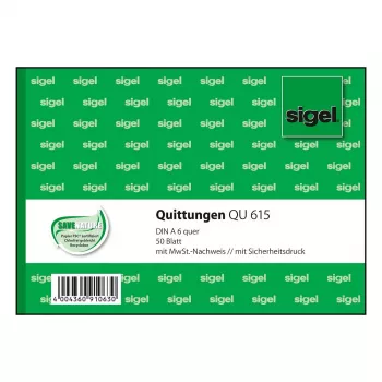 Sigel QU615 carnet de reçus, A6 paysage, 50 feuilles, vert