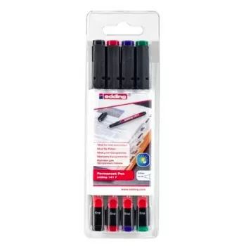 Ensemble de marqueurs permanents EDDING 141 F - pointe fine 0,6 mm - noir, bleu, vert, rouge - 4 marqueurs