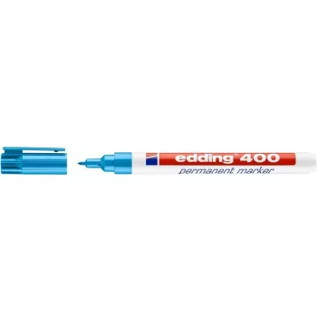 EDDING 400 Marqueur permanent - bleu clair - pointe ronde - 1 mm - plastique - carton, verre, cuir, métal, plastique, bois
